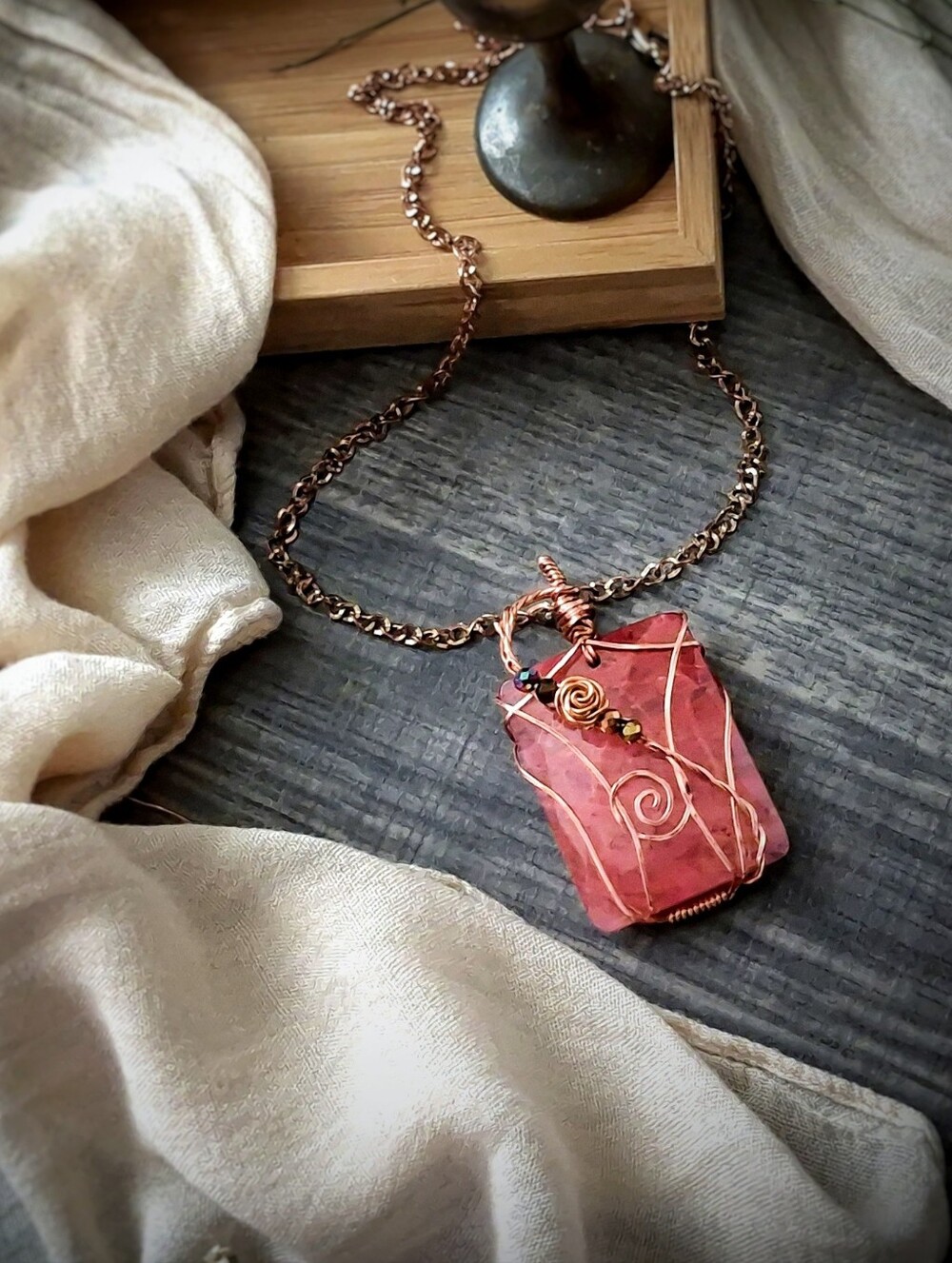 Handcrafted Rose Quartz Wire-Wrapped Pendant Necklace
